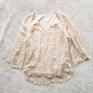 Cream Blush V-neck Blouse with Metallic Accents